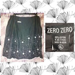 Zero Zero brand Black w/White Embroidered Floral Print Woven A-Line Skirt Sz XL